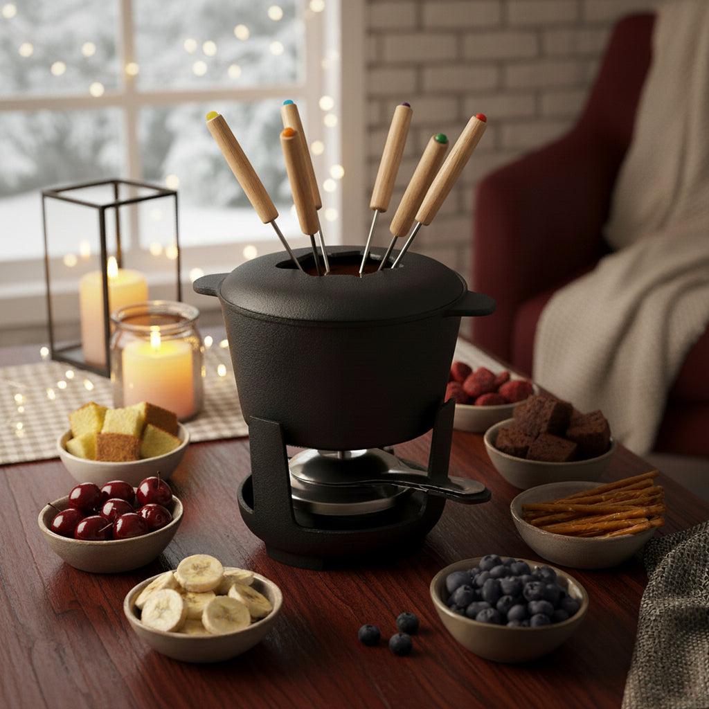 Fondue set, 13 pieces, 1 liter, cast iron, for 6 people