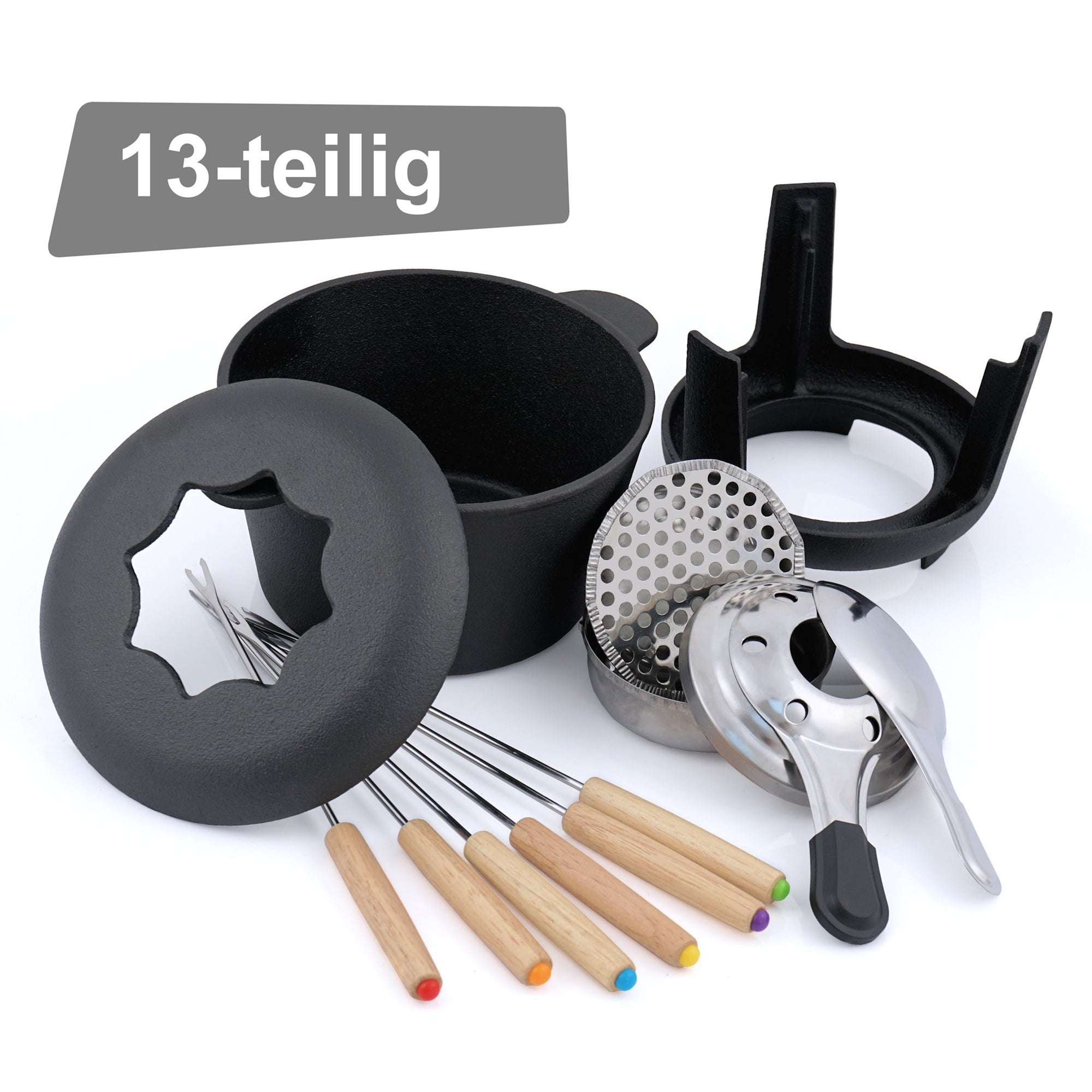 Fondue set, 13 pieces, 1 liter, cast iron, for 6 people