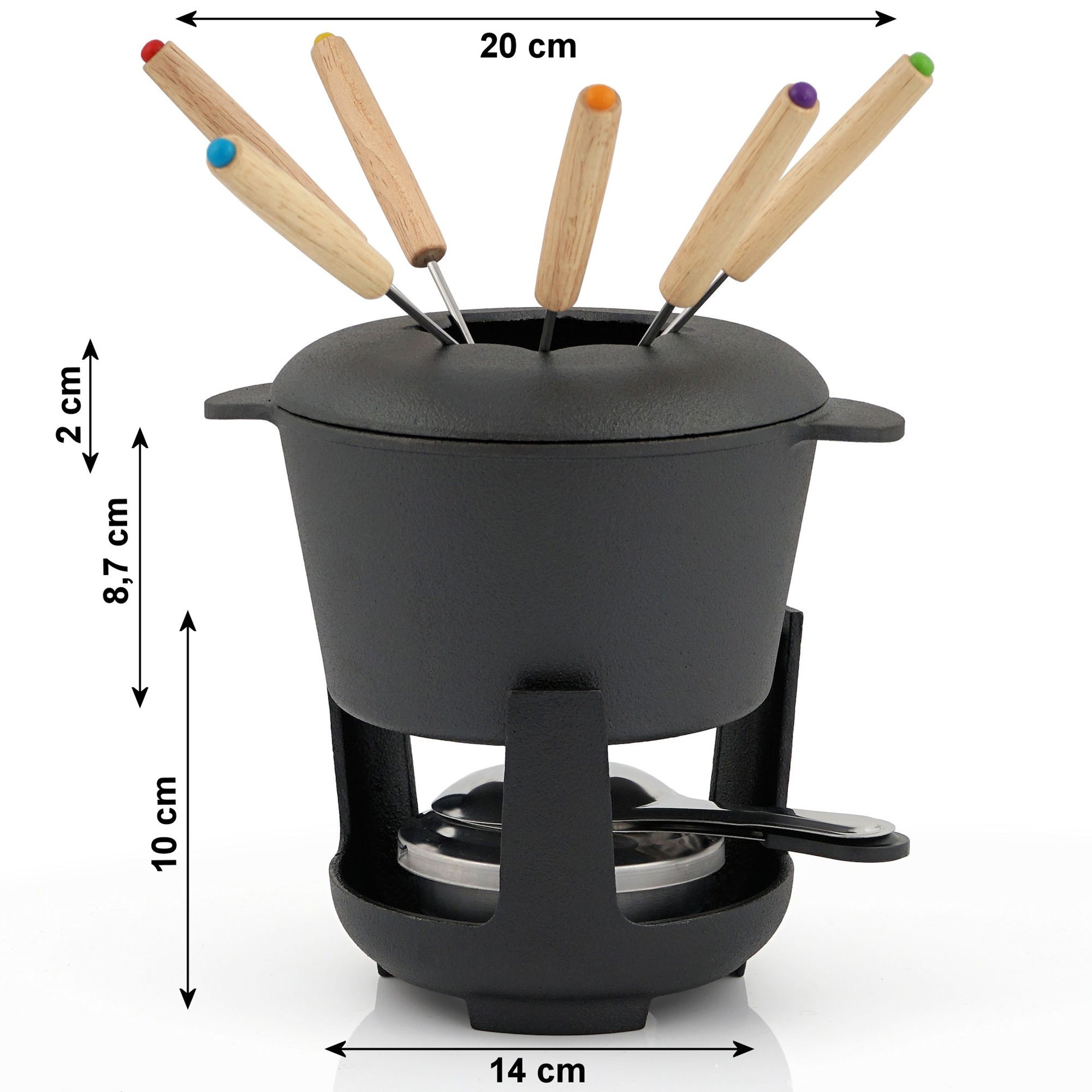 Fondue set, 13 pieces, 1 liter, cast iron, for 6 people