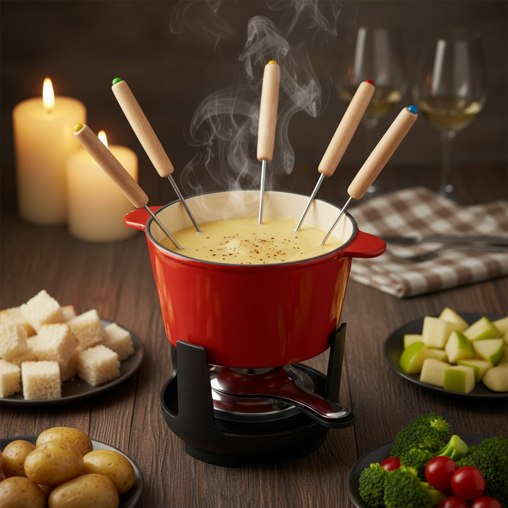 Fondue set, 13 pieces, 1 liter, cast iron, for 6 people