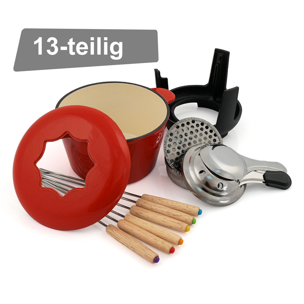 Fondue set, 13 pieces, 1 liter, cast iron, for 6 people