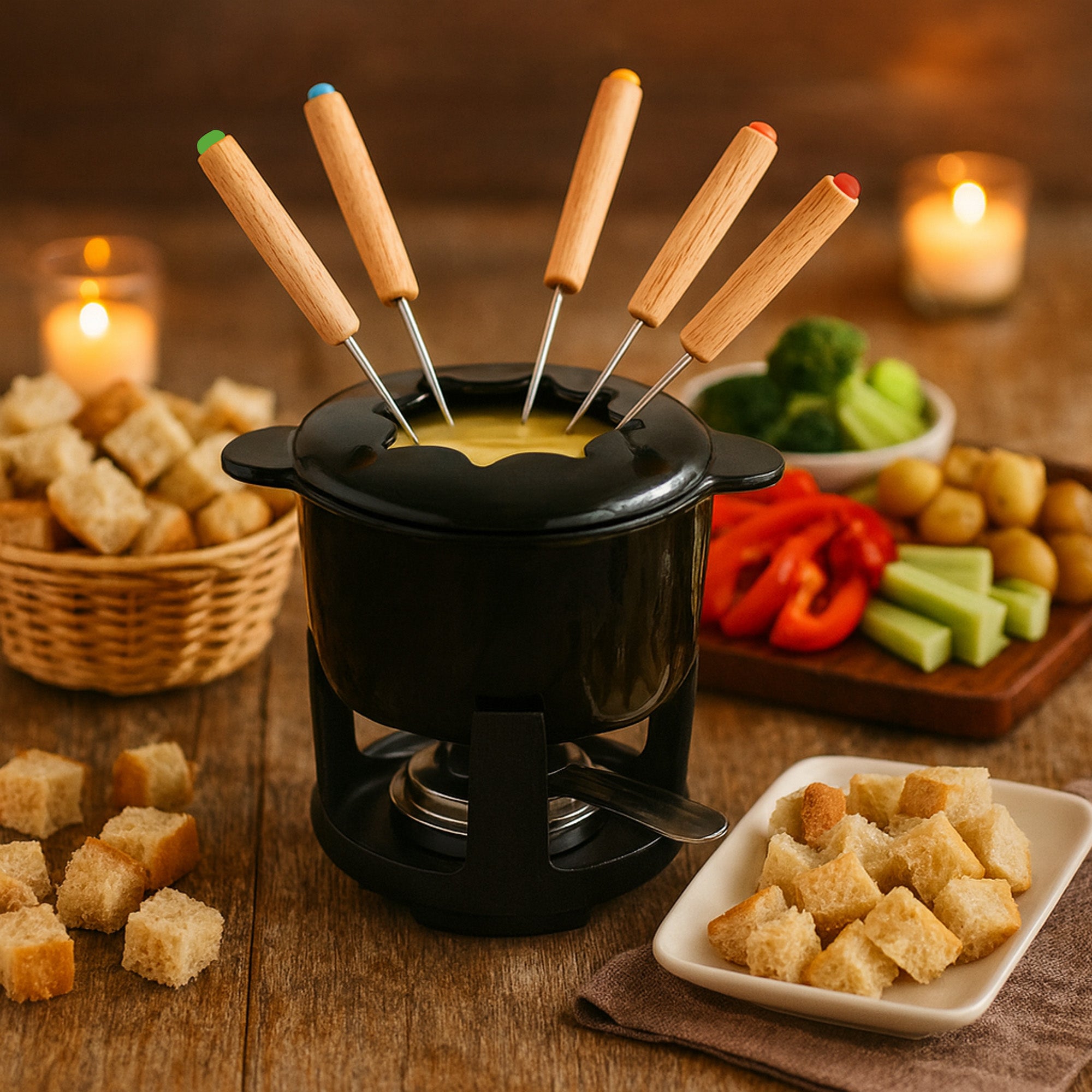 Fondue set, 13 pieces, 1 liter, cast iron, for 6 people