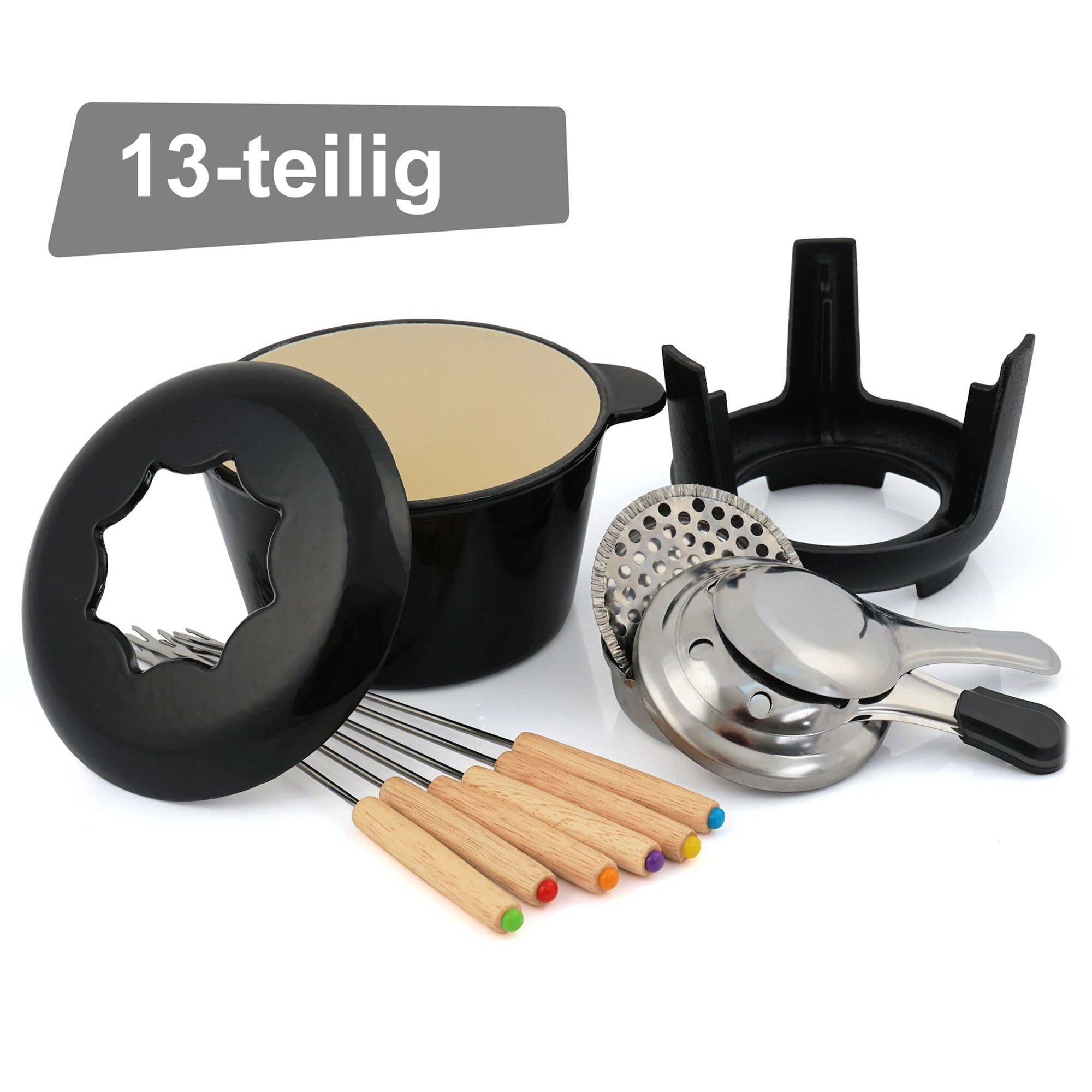 Fondue set, 13 pieces, 1 liter, cast iron, for 6 people