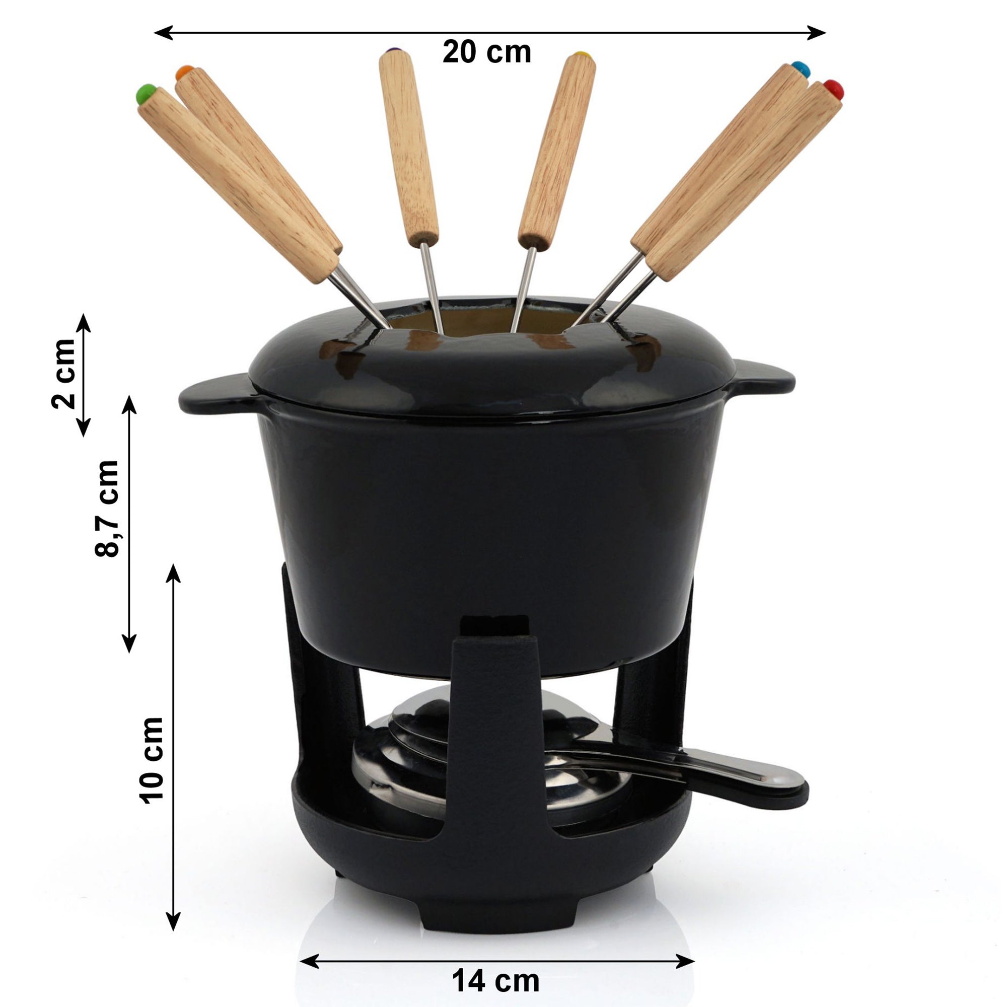 Fondue set, 13 pieces, 1 liter, cast iron, for 6 people
