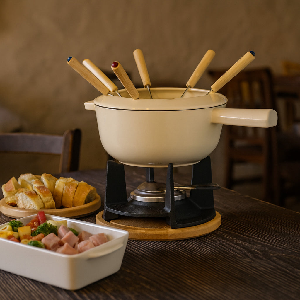 Fondue set, 13 pieces, 2 liters, cast iron, for 6 people