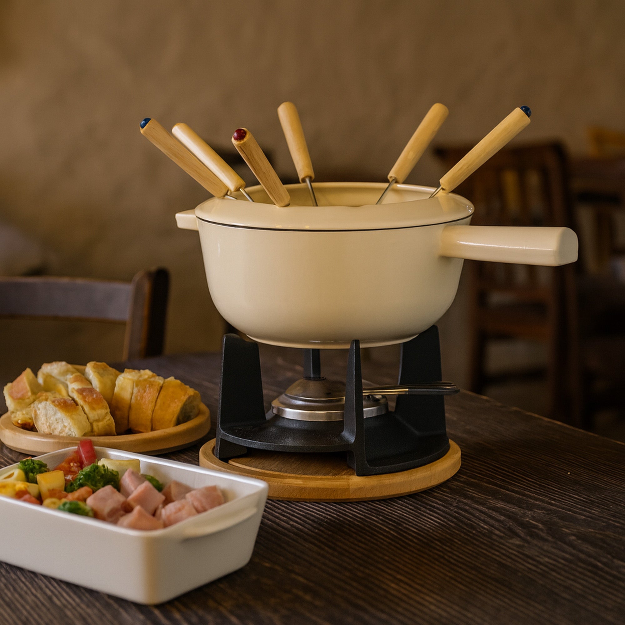 Fondue set, 13 pieces, 2 liters, cast iron, for 6 people