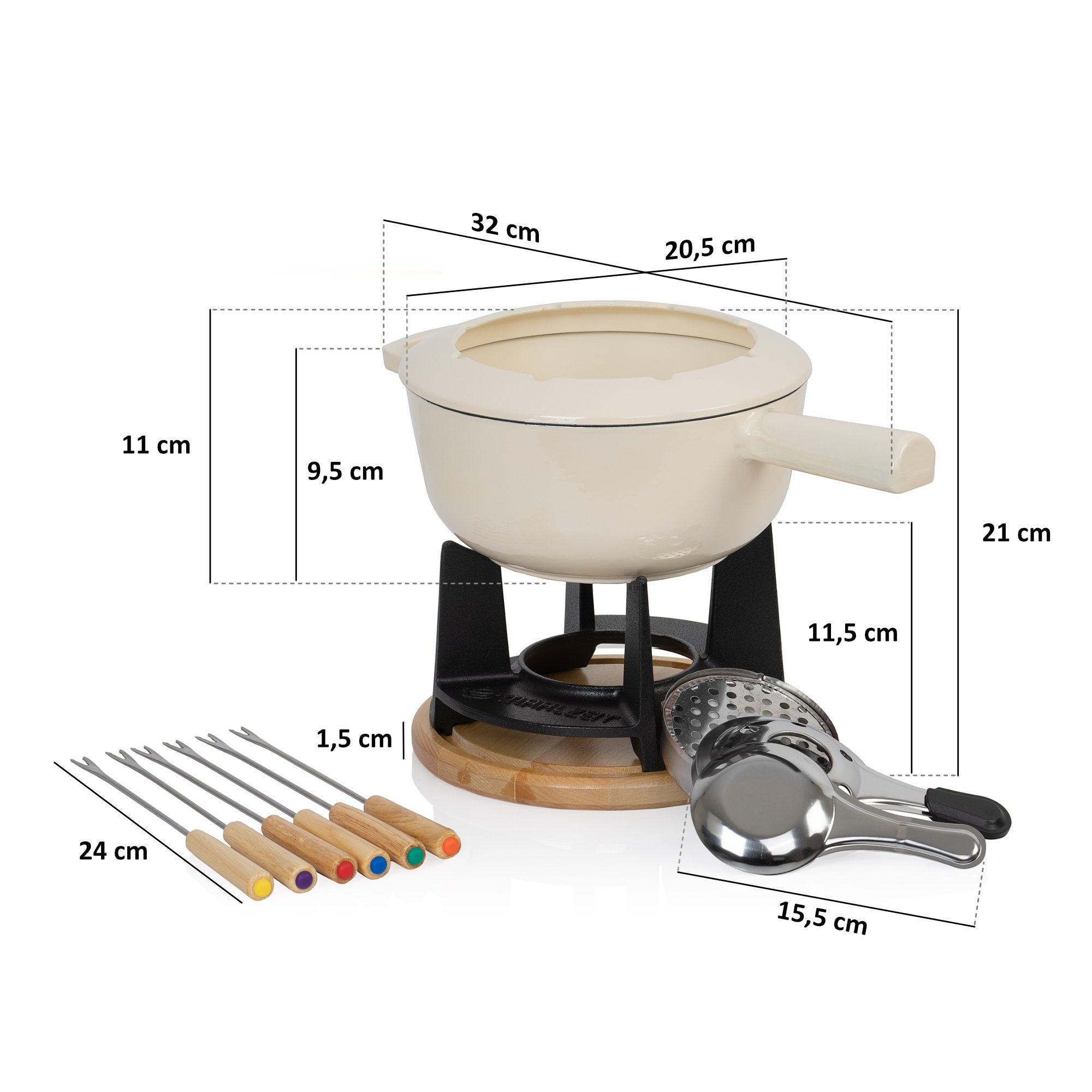 Fondue set, 13 pieces, 2 liters, cast iron, for 6 people