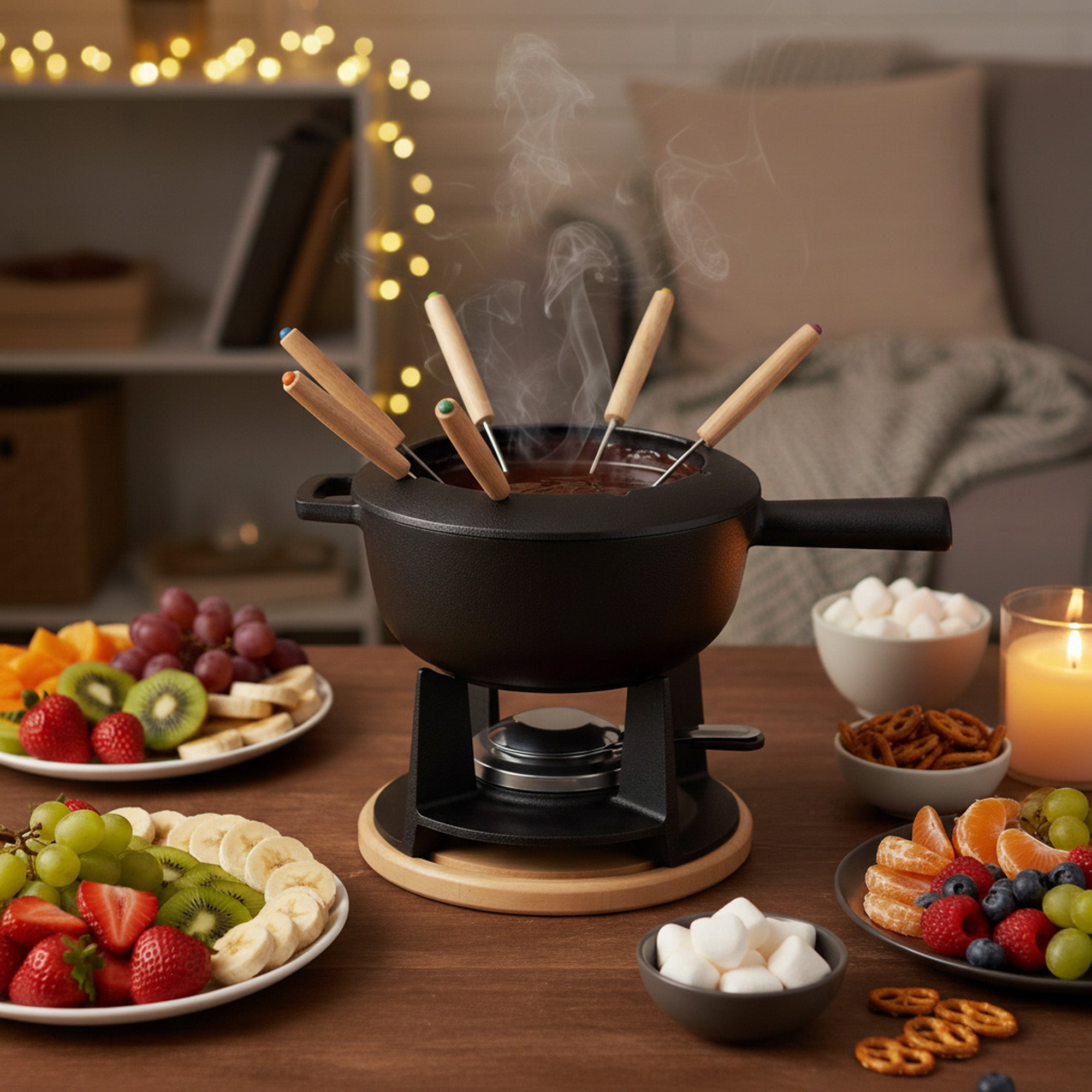Fondue set, 13 pieces, 2 liters, cast iron, for 6 people