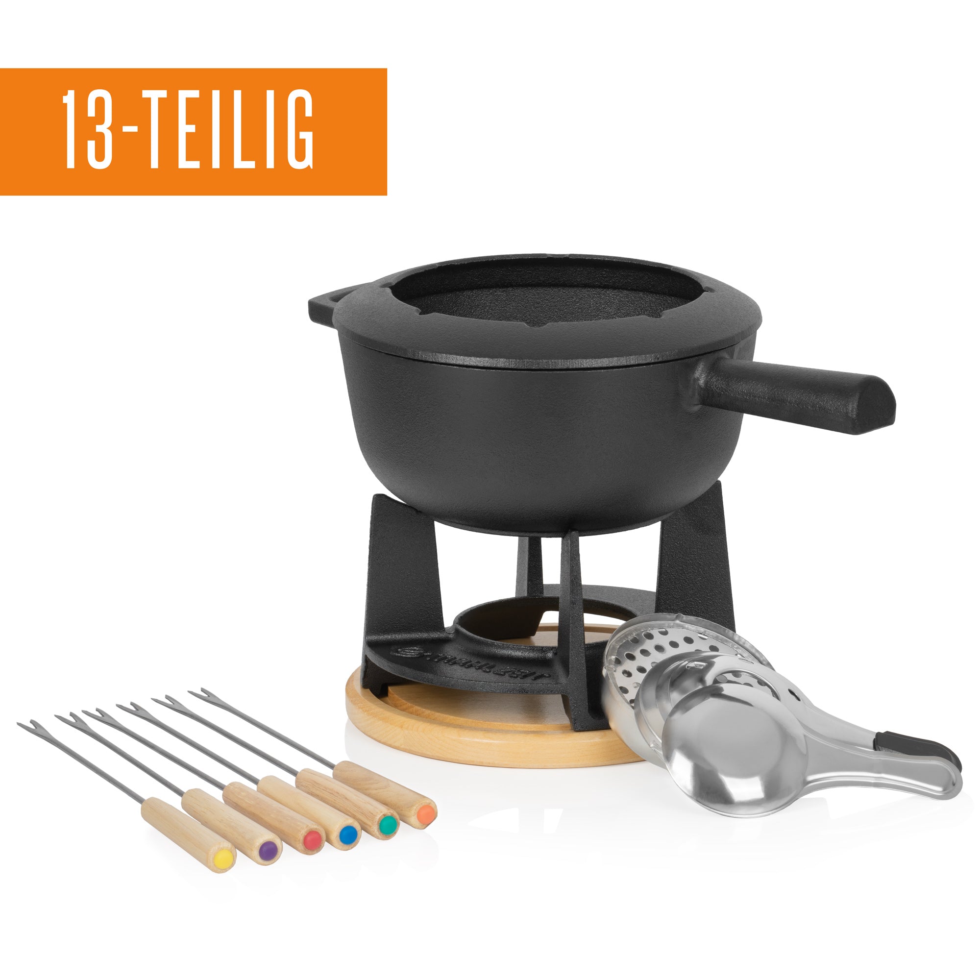 Fondue set, 13 pieces, 2 liters, cast iron, for 6 people