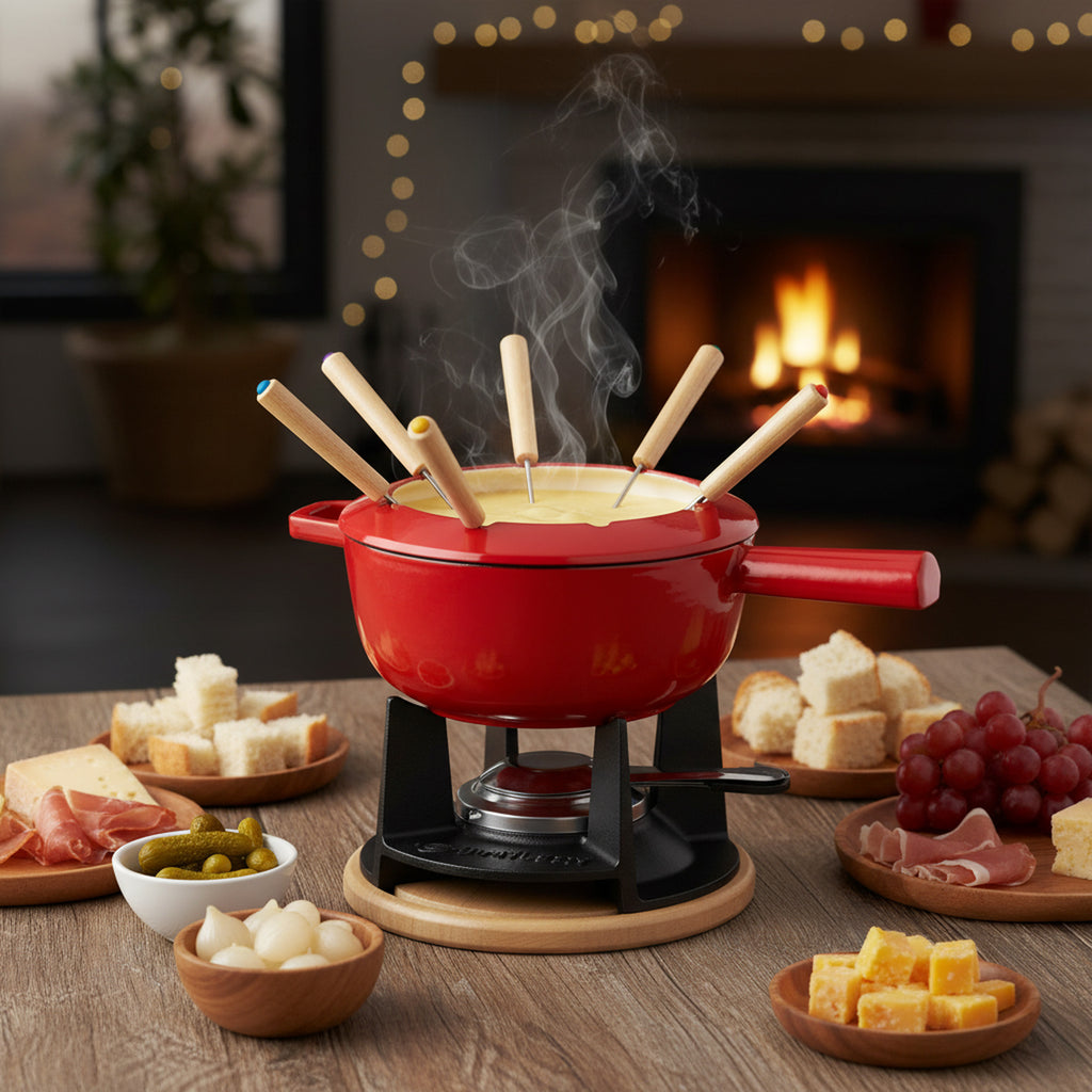 Fondue set, 13 pieces, 2 liters, cast iron, for 6 people