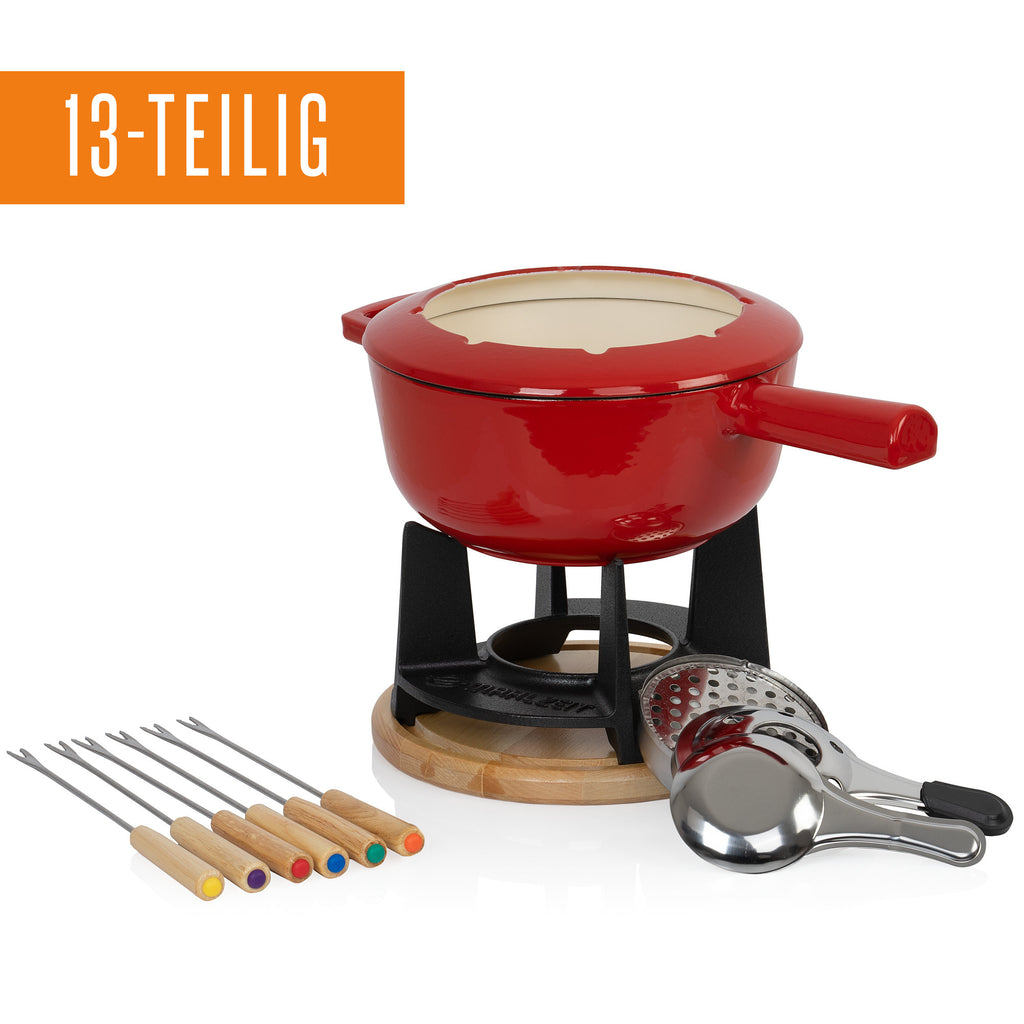 Fondue set, 13 pieces, 2 liters, cast iron, for 6 people