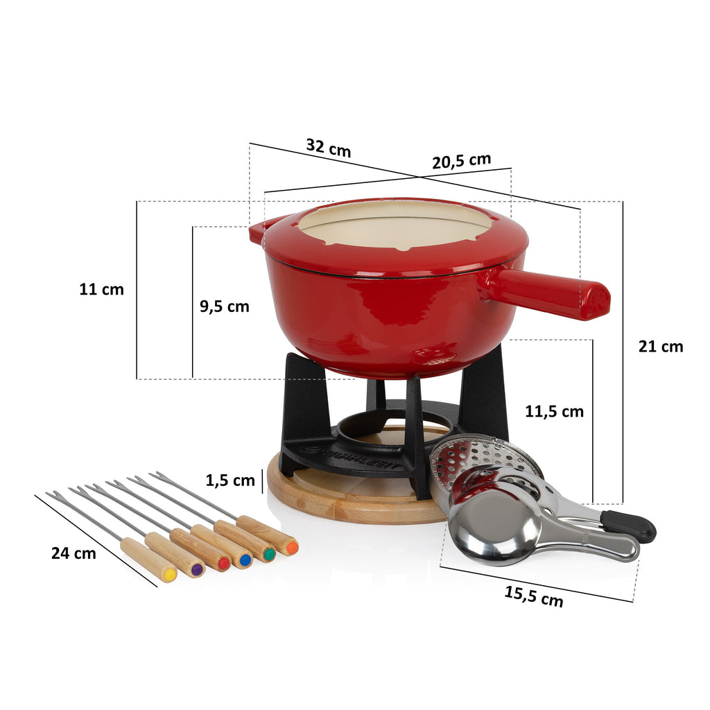 Fondue set, 13 pieces, 2 liters, cast iron, for 6 people