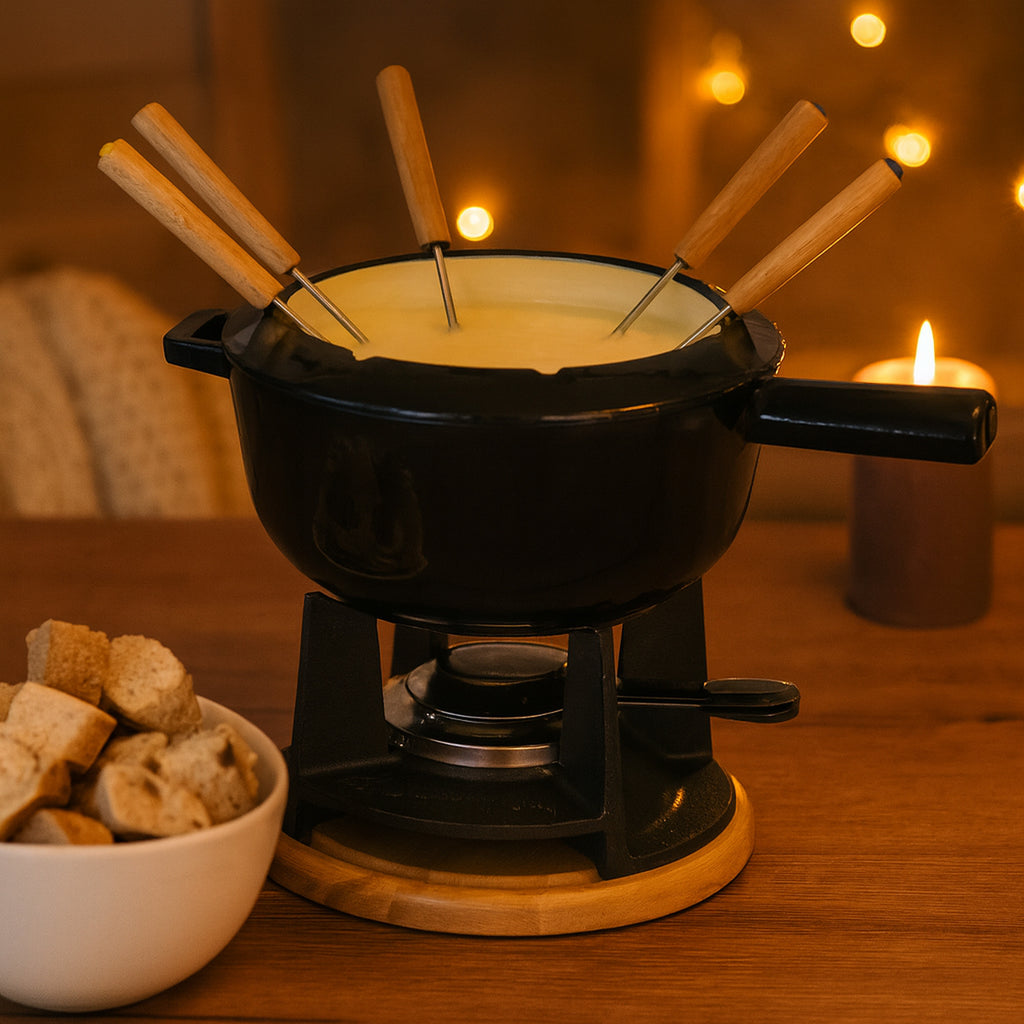Fondue set, 13 pieces, 2 liters, cast iron, for 6 people