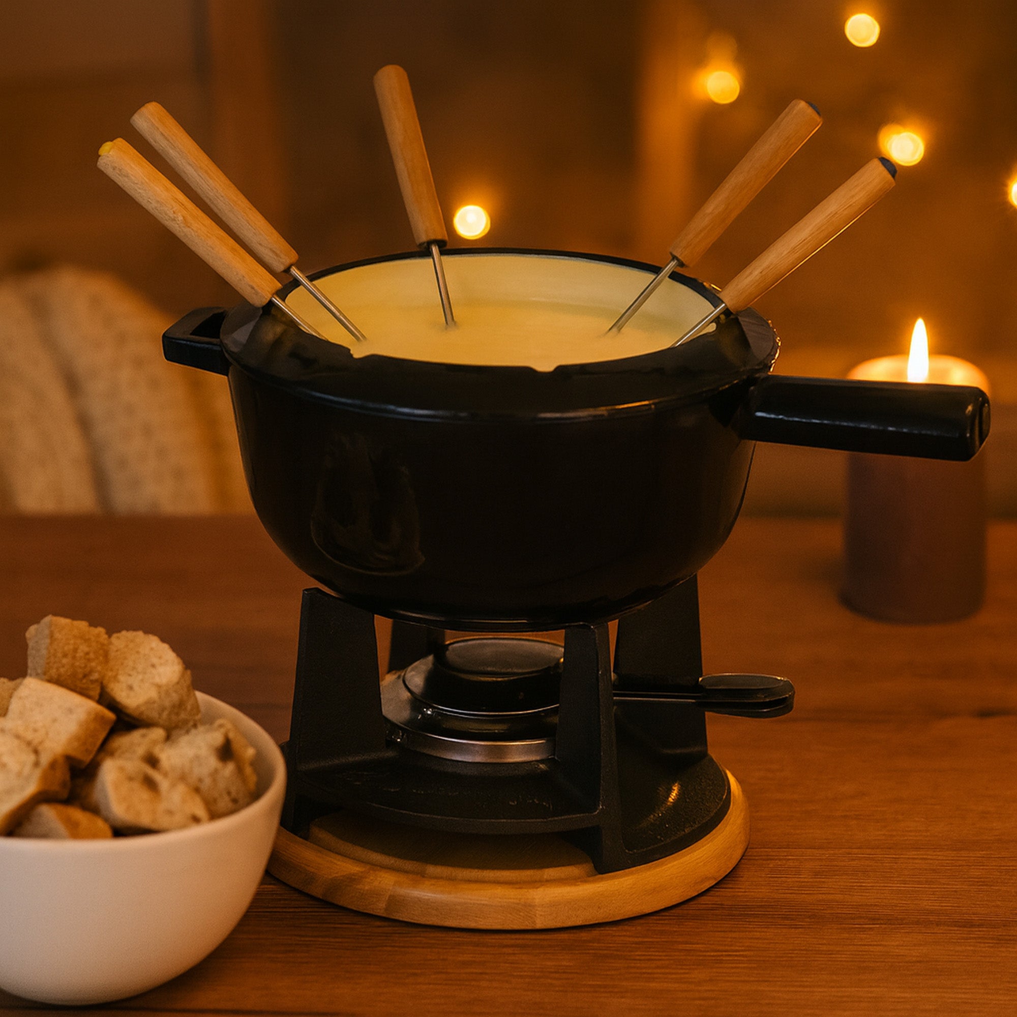 Fondue set, 13 pieces, 2 liters, cast iron, for 6 people