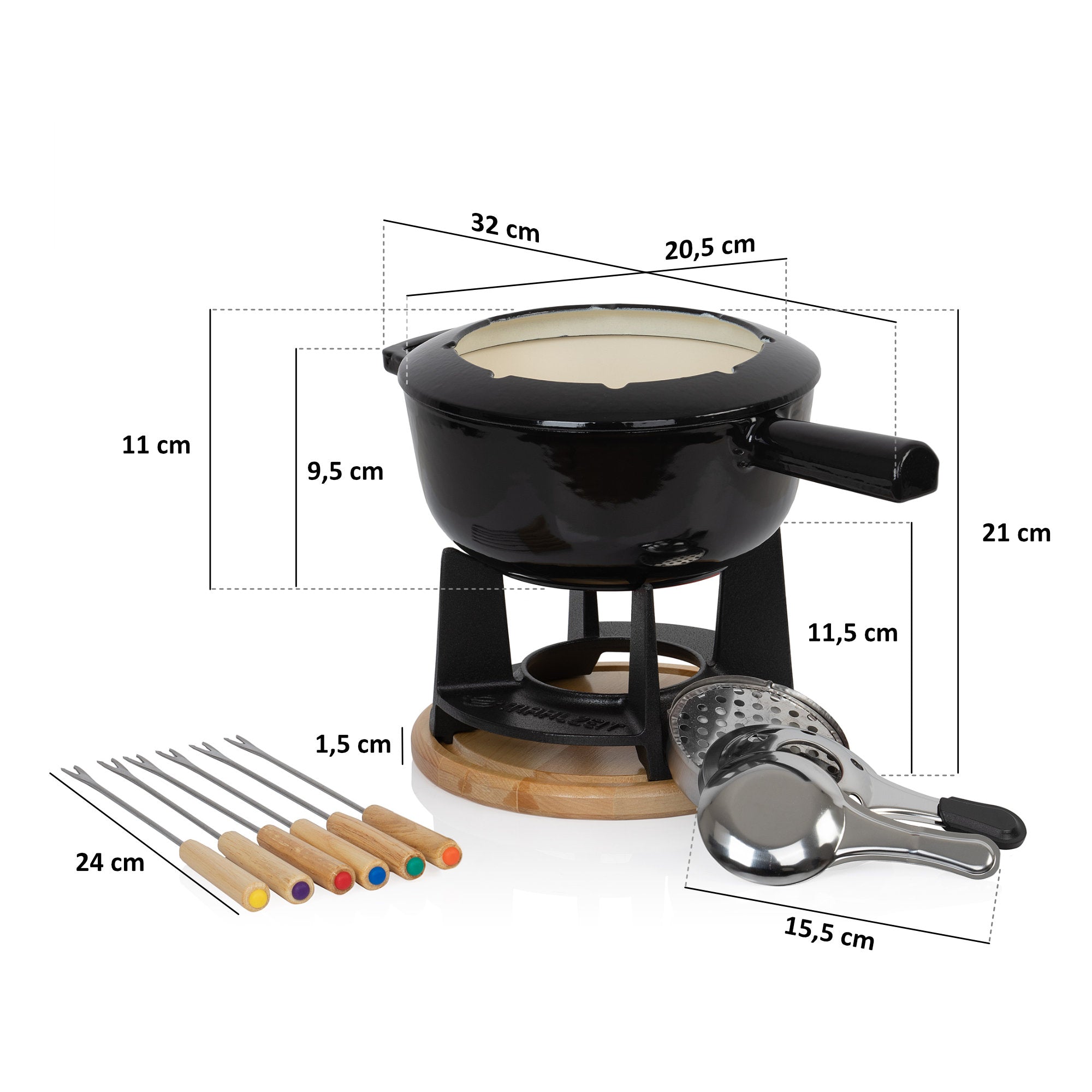 Fondue set, 13 pieces, 2 liters, cast iron, for 6 people