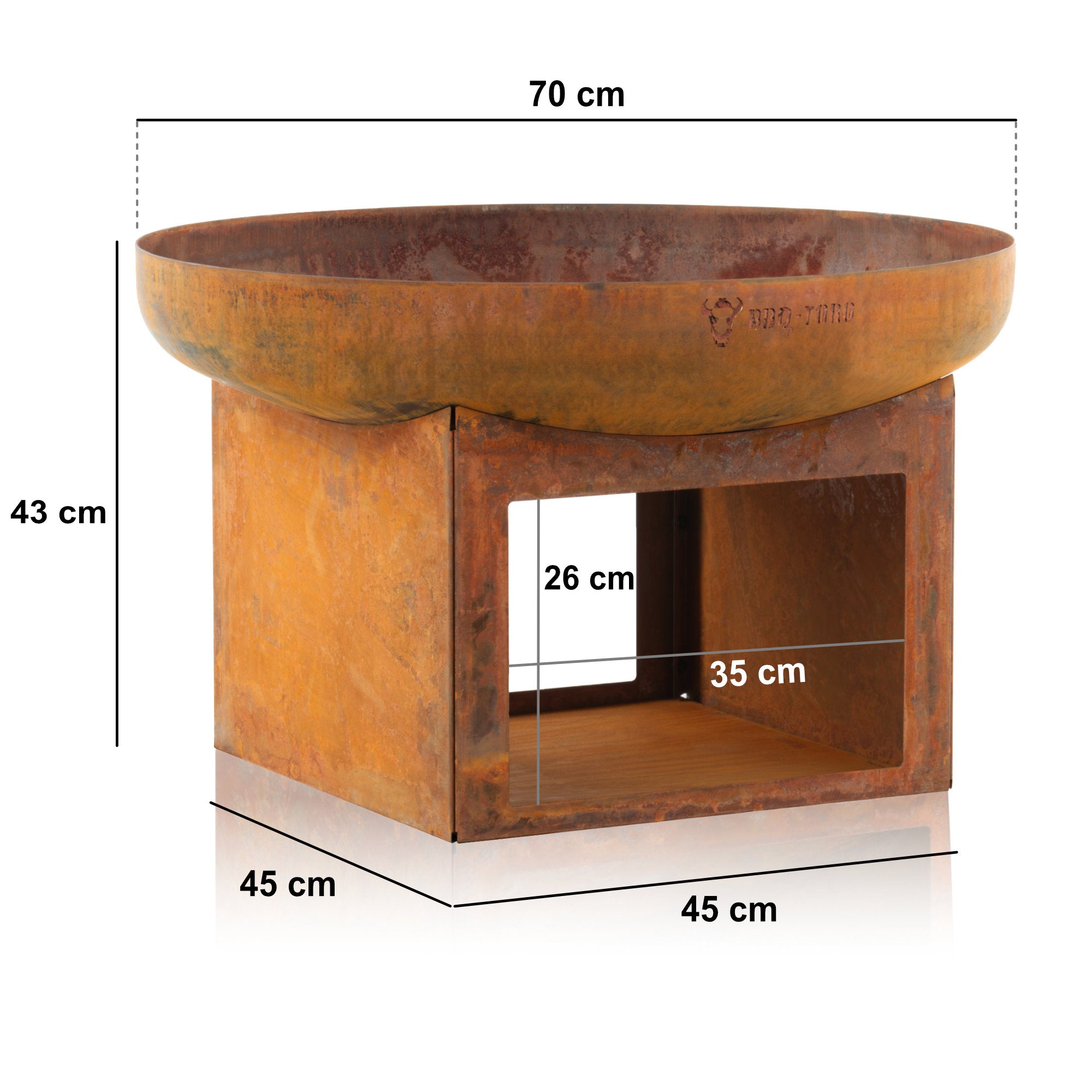 Brasero, Ø 70 cm, avec compartiment de rangement pour le bois