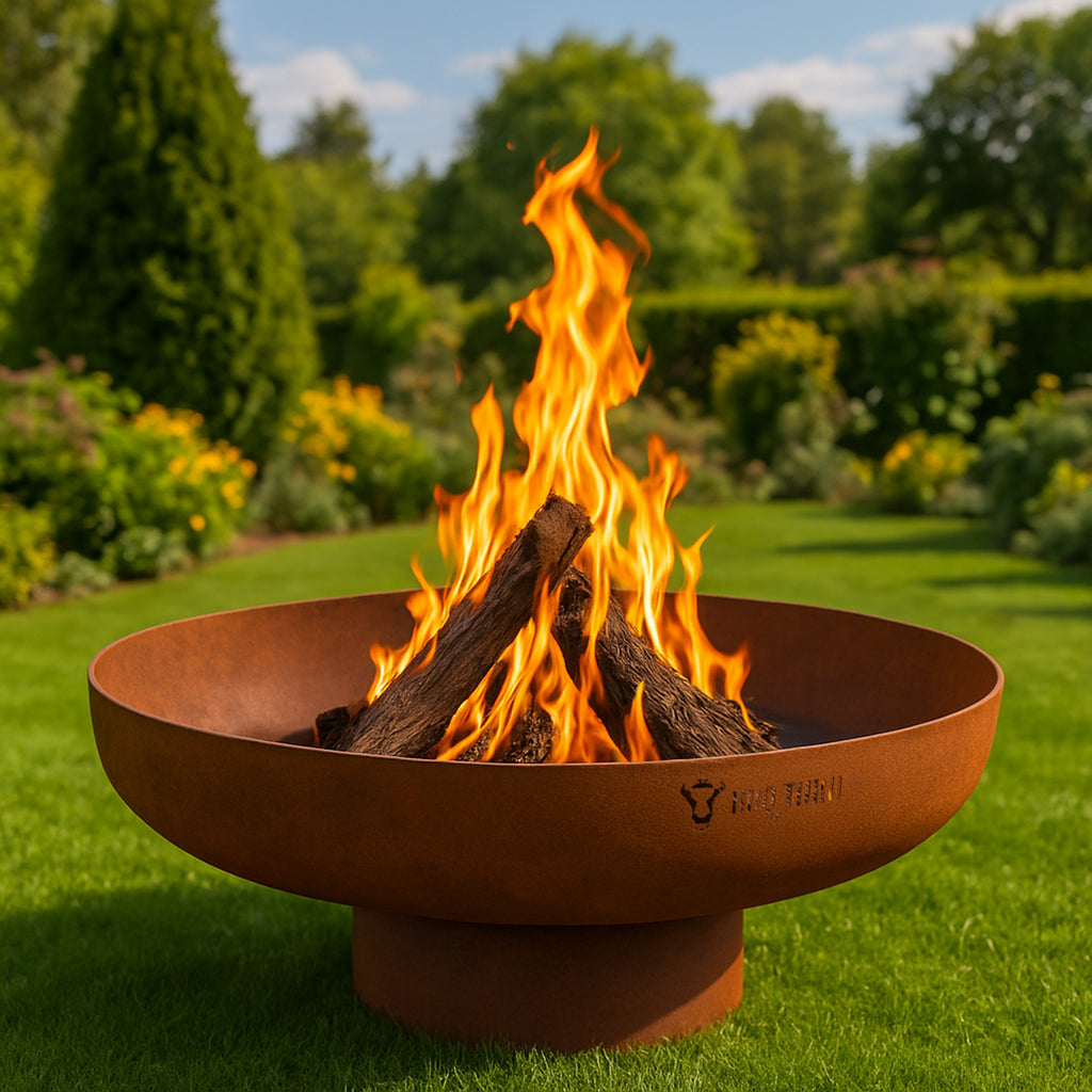 Brasero, aspect rouille, avec support