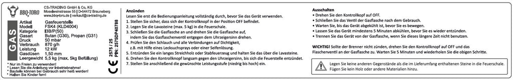 Gas fire pit, Ø 48 cm, incl. lava stones