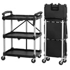 Chariot de service pliable, jusqu'à 150 kg, avec roulettes et 3 étagères