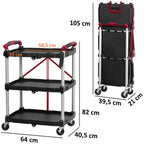 Chariot de service pliable, jusqu'à 150 kg, avec roulettes et 3 étagères