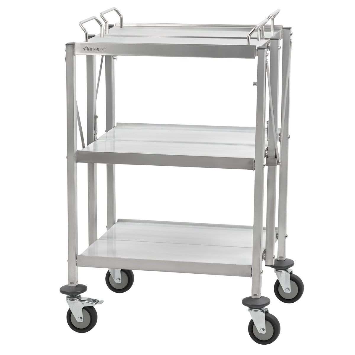 Servierwagen, Edelstahl, faltbar, bis 150 kg, mit Rollen, 3 Etagen – CS-Trading