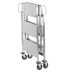 Chariot de service pliable en acier inoxydable, supportant jusqu'à 150 kg, avec roulettes et 3 étagères.