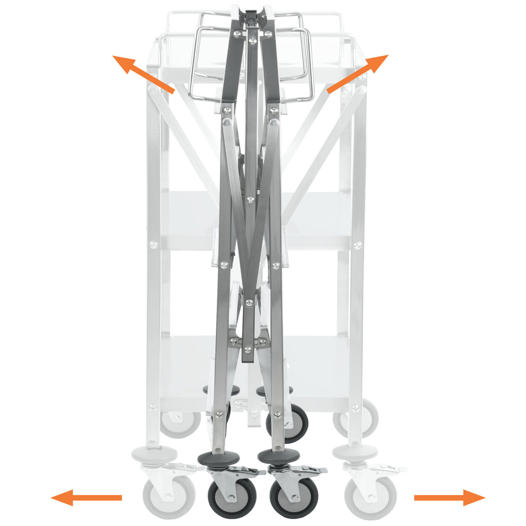 Servierwagen, Edelstahl, faltbar, bis 150 kg, mit Rollen, 3 Etagen