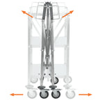 Chariot de service pliable en acier inoxydable, supportant jusqu'à 150 kg, avec roulettes et 3 étagères.