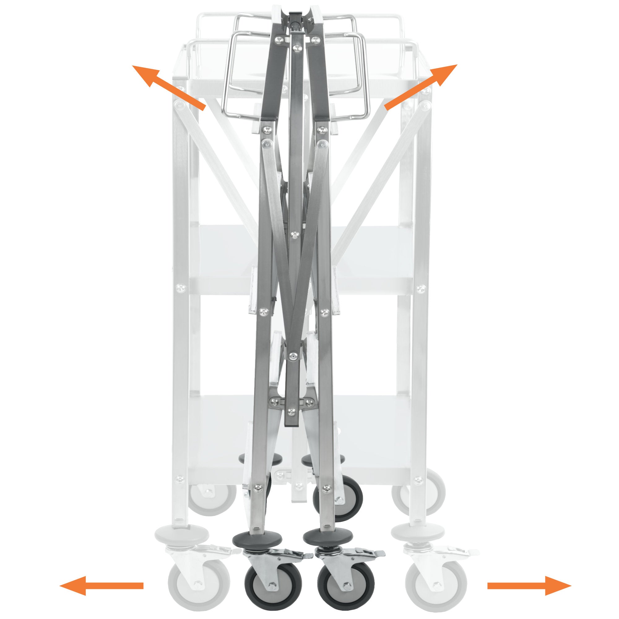 Servierwagen, Edelstahl, faltbar, bis 150 kg, mit Rollen, 3 Etagen