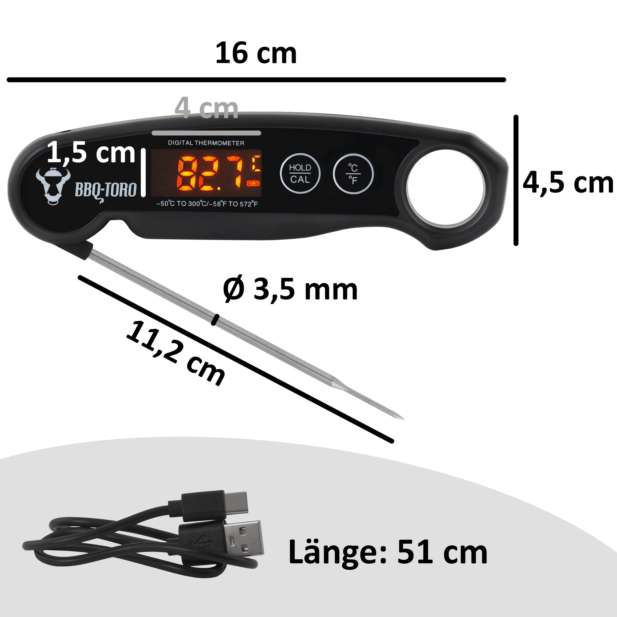 Thermomètre de cuisson numérique rechargeable pour barbecue, de -50 °C à 300 °C, avec écran LCD.