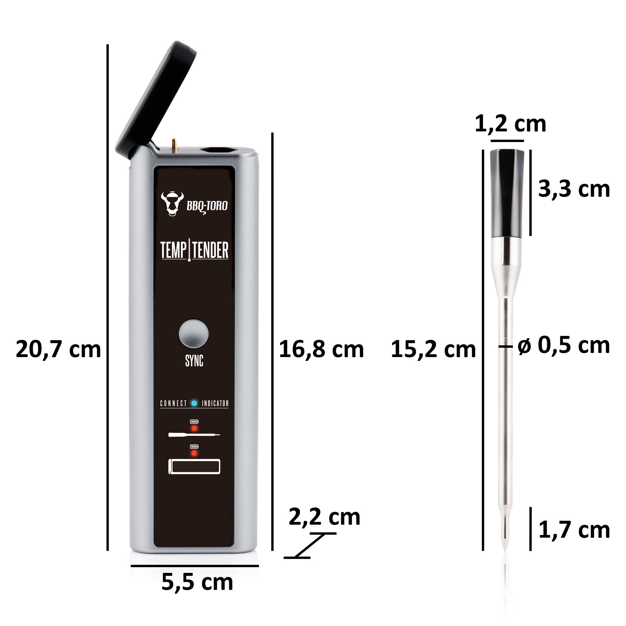 Thermomètre de barbecue « TempTender », avec boîtier de charge et application.