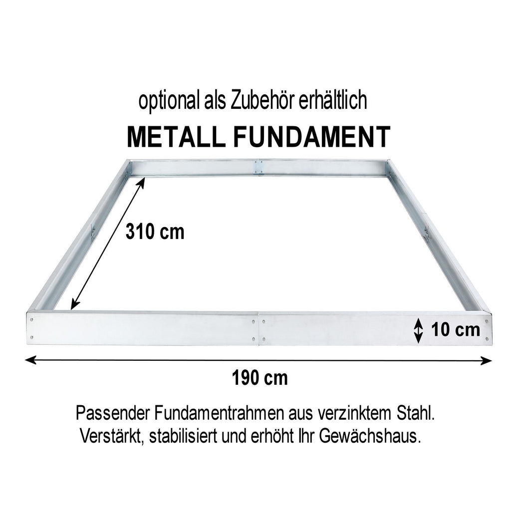 Serre, 310 x 190 cm, panneaux de 6 mm, env. 5,90 m², aluminium