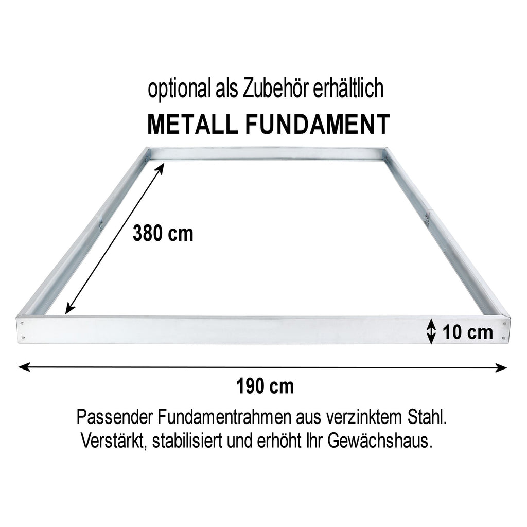 Serre, 380 x 190 cm, panneaux de 6 mm, 7,22 m², aluminium