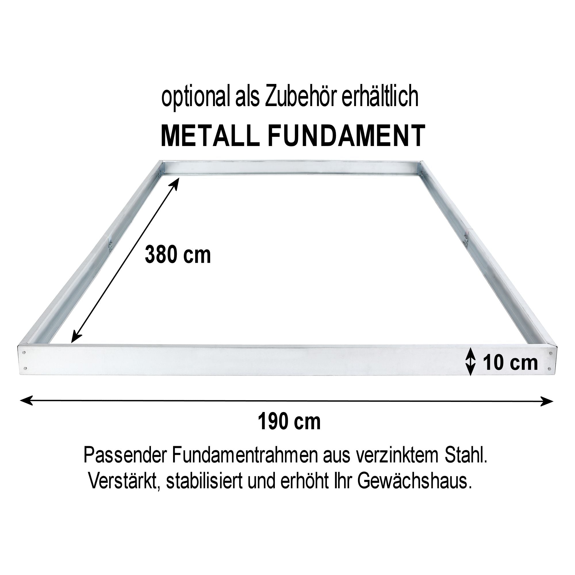 Serre, 380 x 190 cm, panneaux de 6 mm, 7,22 m², aluminium