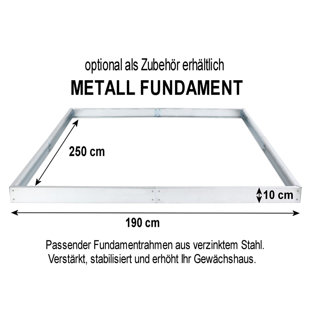 Serre, 250 x 190 cm, panneaux de 6 mm, 4,75 m², aluminium