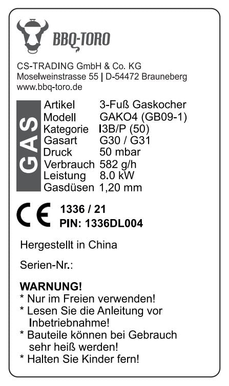 Cuisinière à gaz en fonte, 1 brûleur à gaz, 57 x 32,5 x 20,5 cm, 8 kW