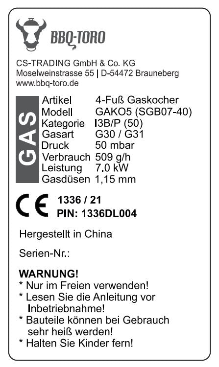 Cuisinière à gaz en fonte, 1 brûleur à gaz, 40 x 40 x 15 cm, 7 kW