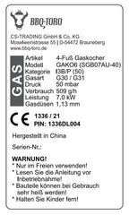 Gaskocher, Gusseisen, 1-Ring-Gasbrenner, mit Piezo-Zünder, 40 x 40 x 15 cm