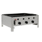 Plaque de cuisson professionnelle en acier inoxydable, 3 brûleurs, 64 x 52 x 27 cm, avec poêle émaillée.