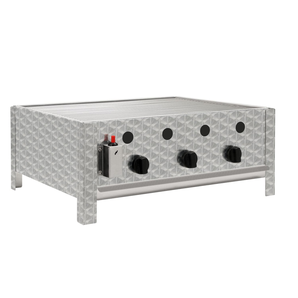 Plaque de cuisson professionnelle, acier inoxydable, 3 brûleurs, 64 x 52 x 27 cm