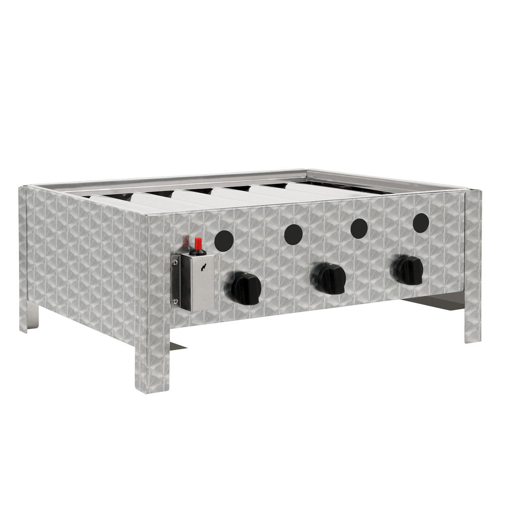 Plaque de cuisson professionnelle, acier inoxydable, 3 brûleurs, 64 x 52 x 27 cm