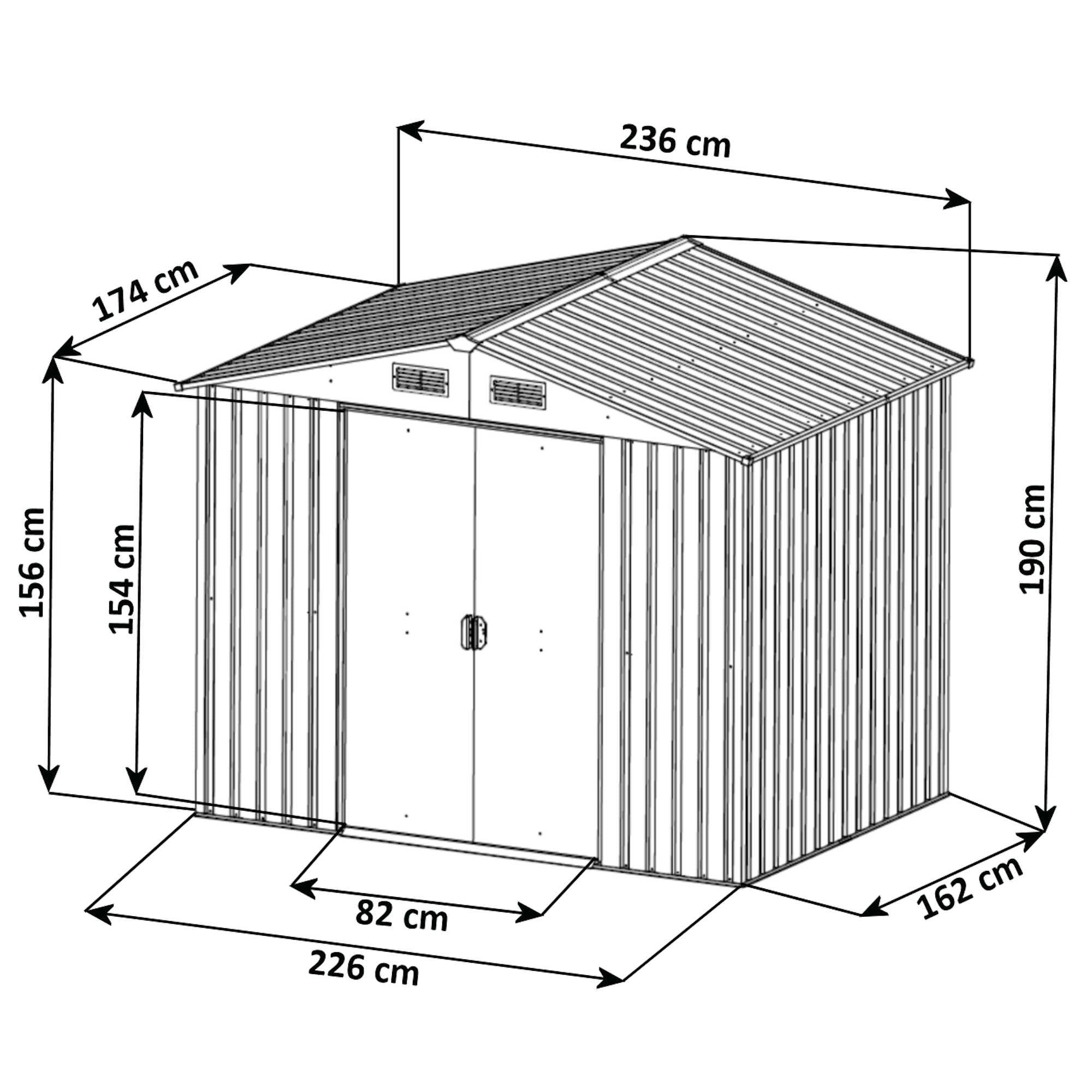 Garden shed, 236 x 174 x 190 cm, including sliding door