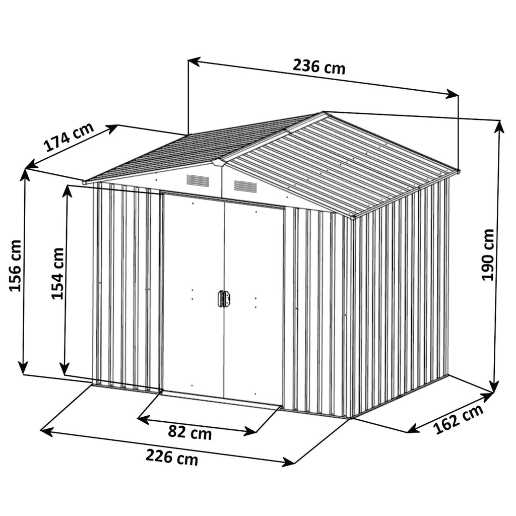 Garden shed, 236 x 174 x 190 cm, including sliding door
