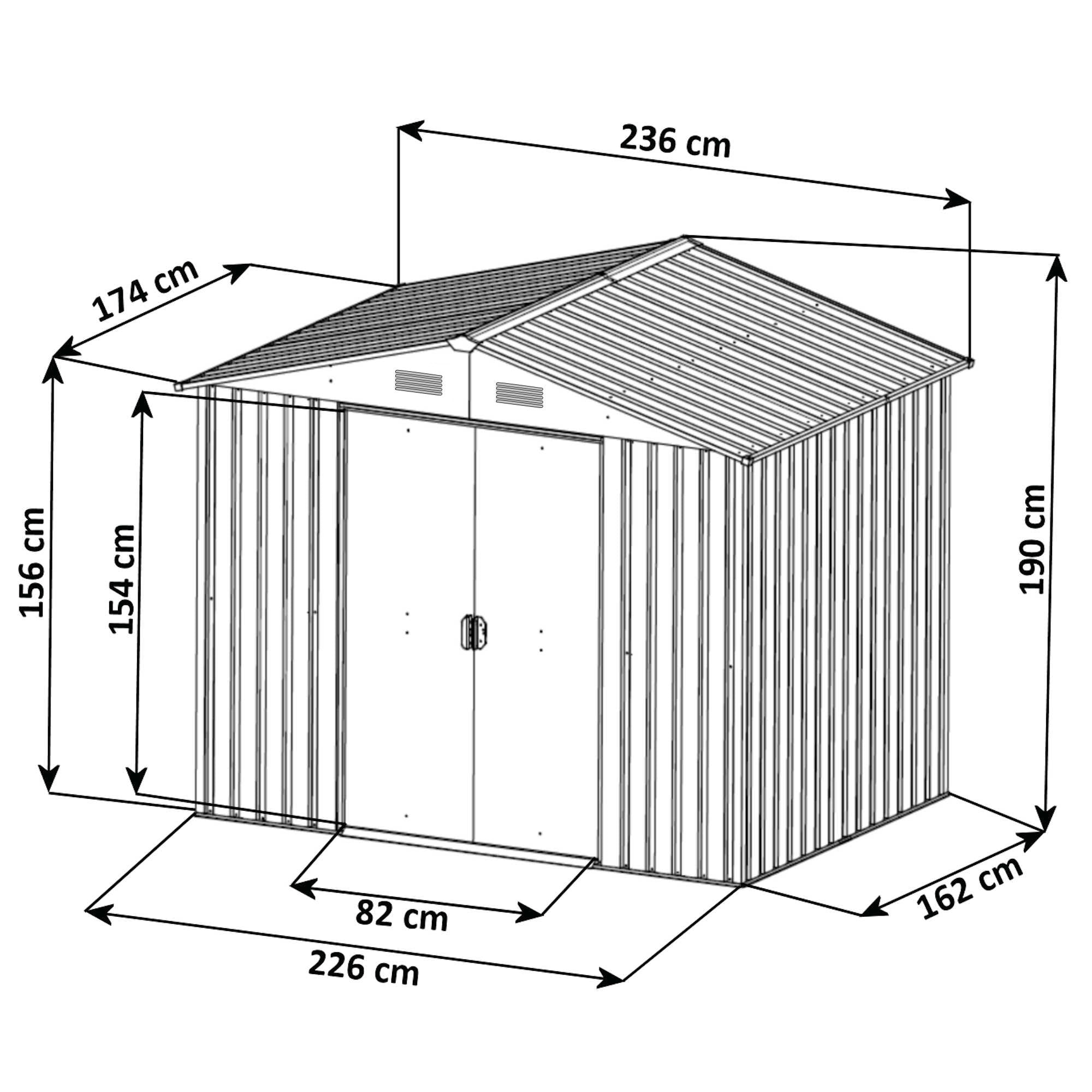 Garden shed, 236 x 174 x 190 cm, including sliding door