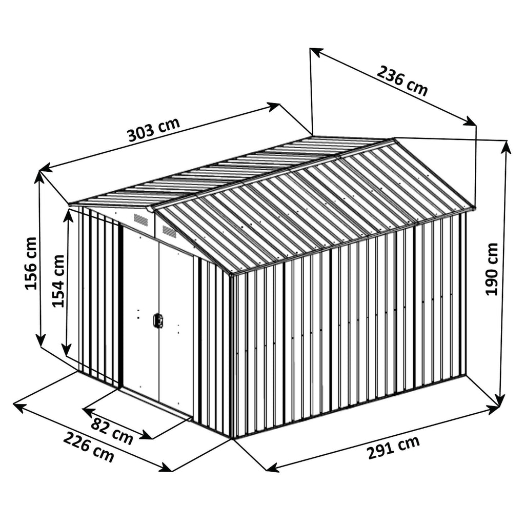 Abri de jardin, 236 x 303 x 190 cm, porte coulissante comprise