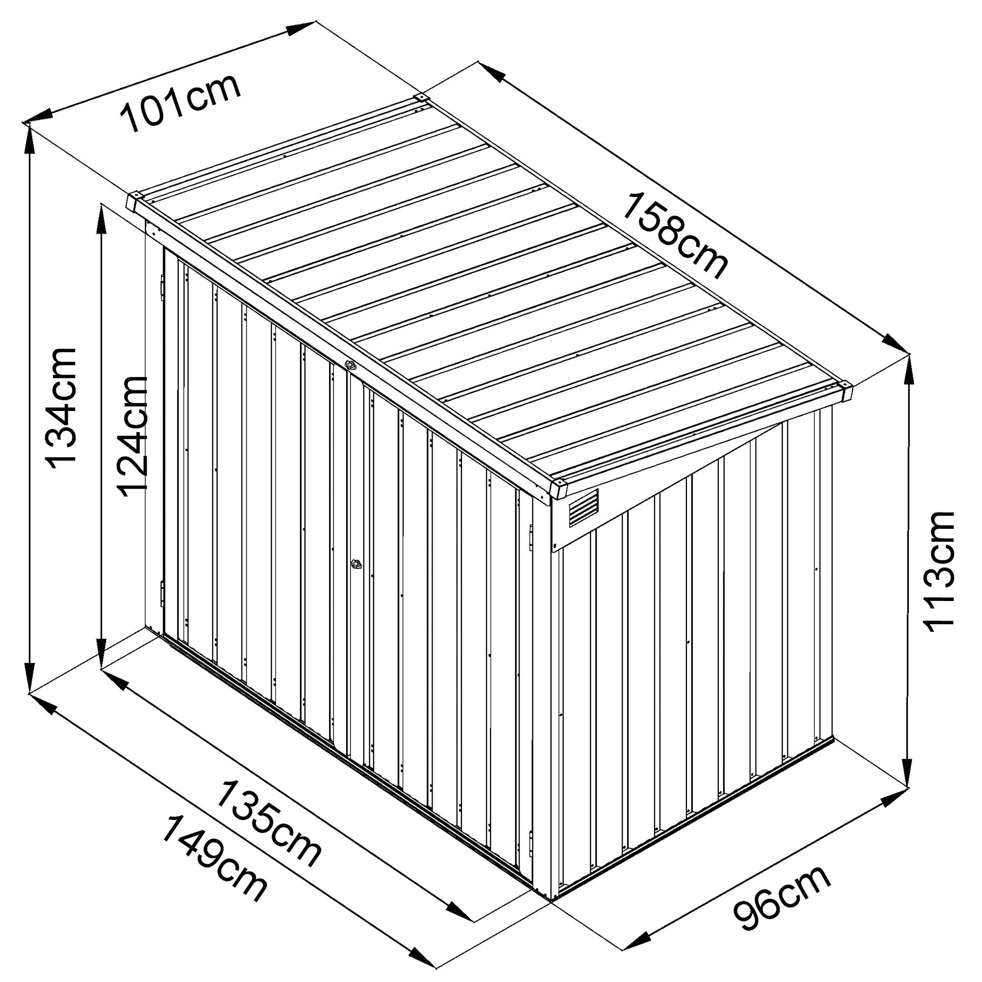 Armoire de jardin, 158 x 101 x 134 cm, grilles de ventilation incluses