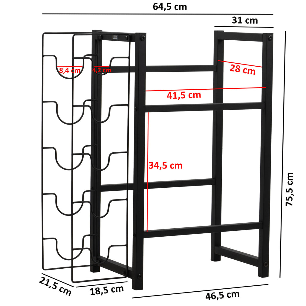 Beverage crate rack &amp; wine rack, 5 wine bottles and 2 crates