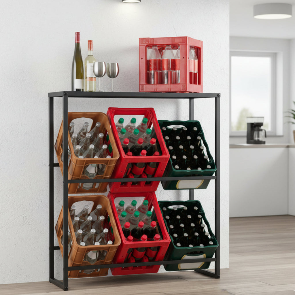 Beverage crate rack, 6 crates, with shelf