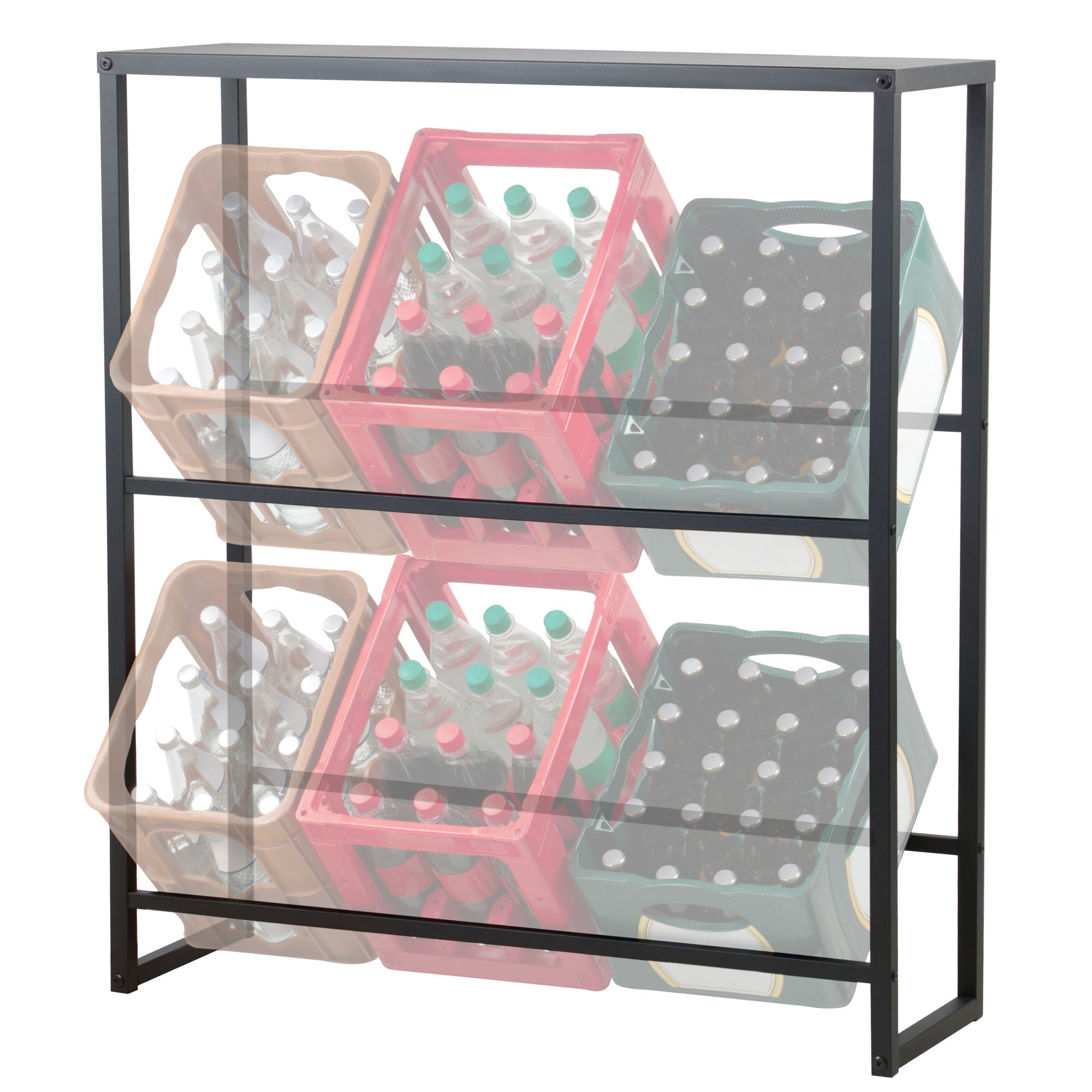 Beverage crate rack, 6 crates, with shelf