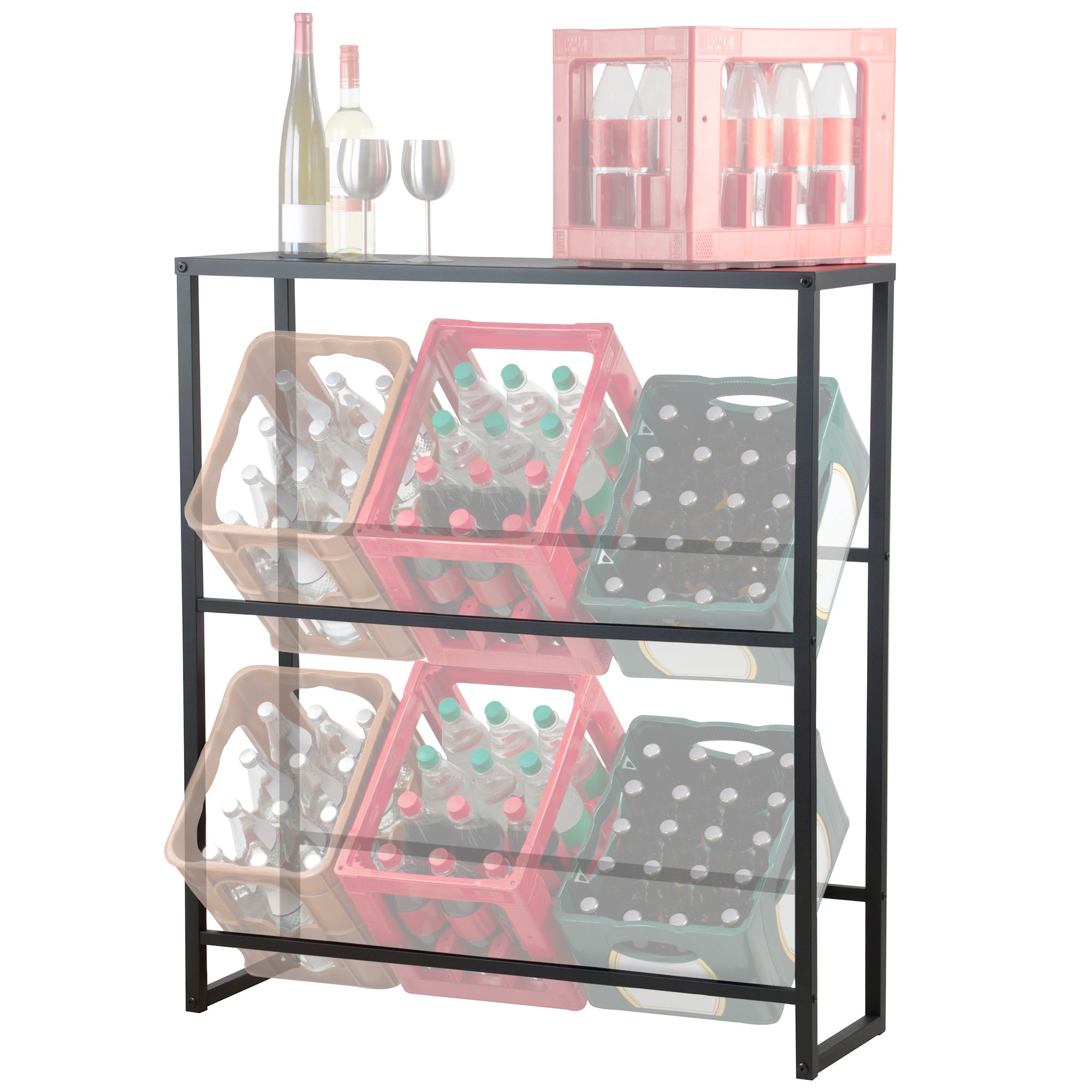 Beverage crate rack, 6 crates, with shelf